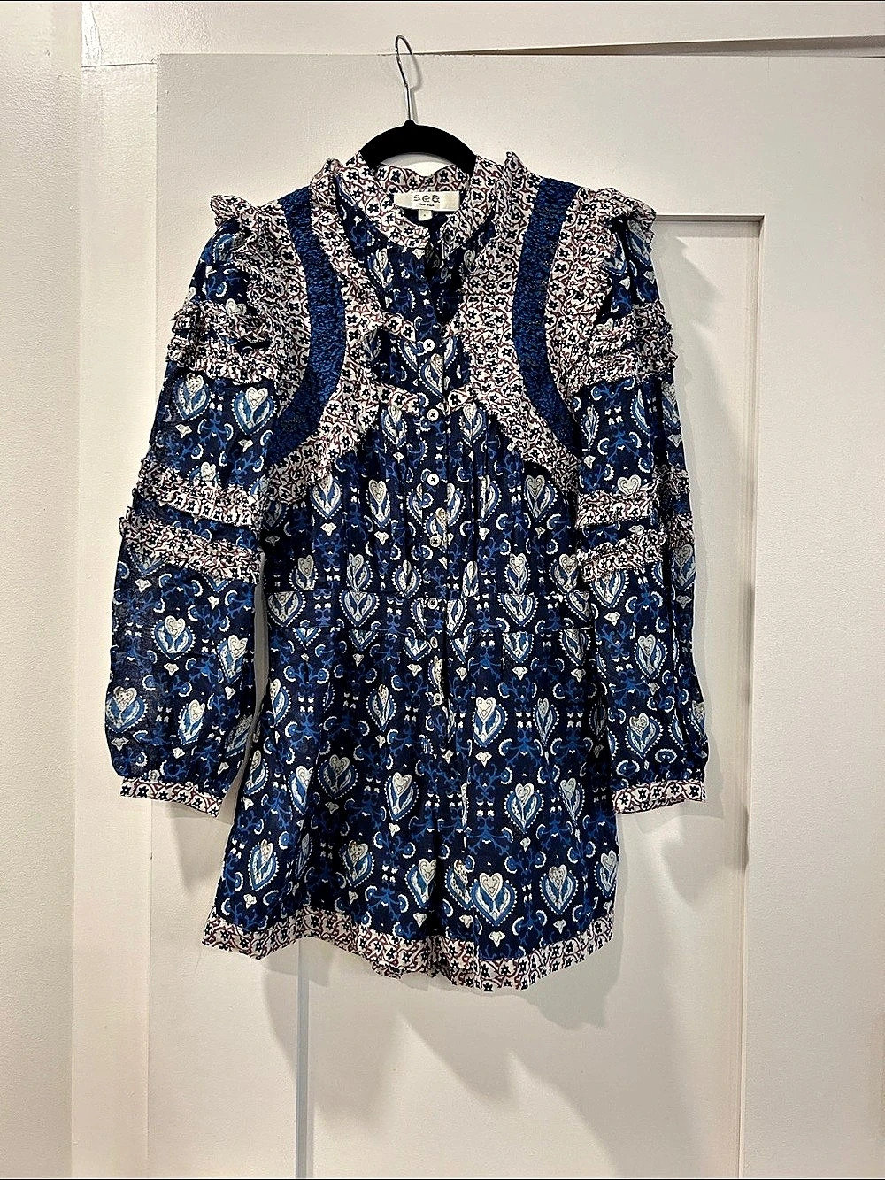 Sea New York Paisley Shorts Romper in Blue/Mauve/White, Size 0, Like New